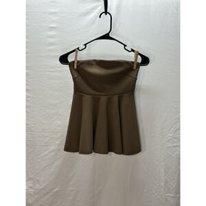 Zara Strapless Peplum Top Taupe Fit Flare Tube Blouse Womens Small